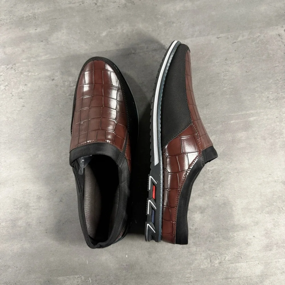Brown Croc Black Slip-on Shoes Mens 12.5 Faux Crocodile Embossed Gator Skin